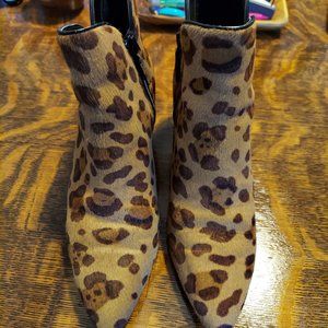 Cole Haan, Women's the Elyse Leopard Print Calf Hair Inside Zip Booties 8